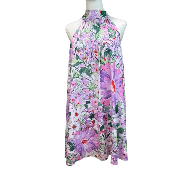 Badgley Mischka Purple Floral Halter Dress w/ Bow Back | Size 2 | NWT - Picture 1 of 9
